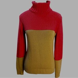 Boden Colorblock‎ Wool Blend Turtleneck Sweater Red & Tan Size 6